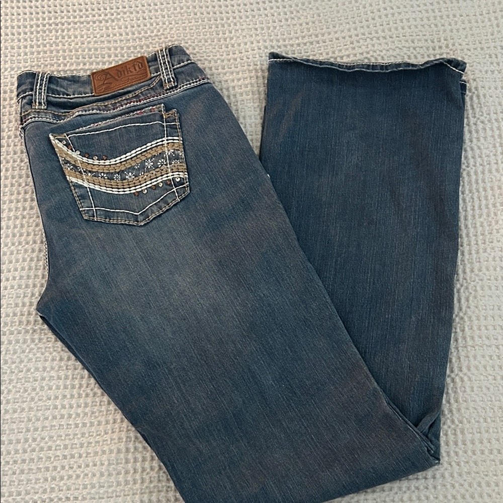Adiktd Blue Boot Cut Jeans with Pocket Embroidery